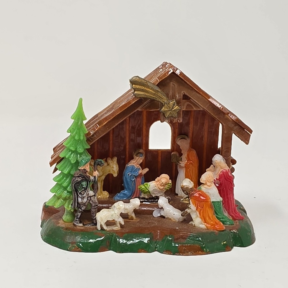 Vintage Shiny Brite Miniature Plastic Nativity Scene With Original Box - Picture 2 of 16
